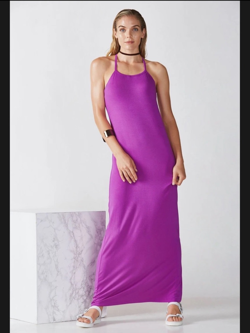 FABLETICS Neema Long Freesia Purple Racerback Maxi Dress Floor Length Size XXL